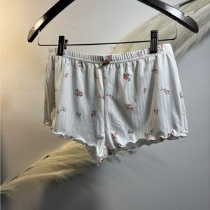 (#71) Women's White Floral Ribbed Sleep Shorts